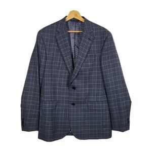 Ted Baker Endurance JAY Sport Coat 42R‎ Gray Blue Plaid Blazer 100% Wool Jacket